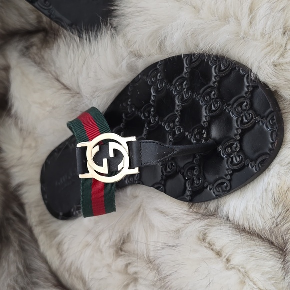 Gucci Interlocking Double G Logo Thong Flip Flap Sandals Guccissima Sz 34 IT - Picture 5 of 17